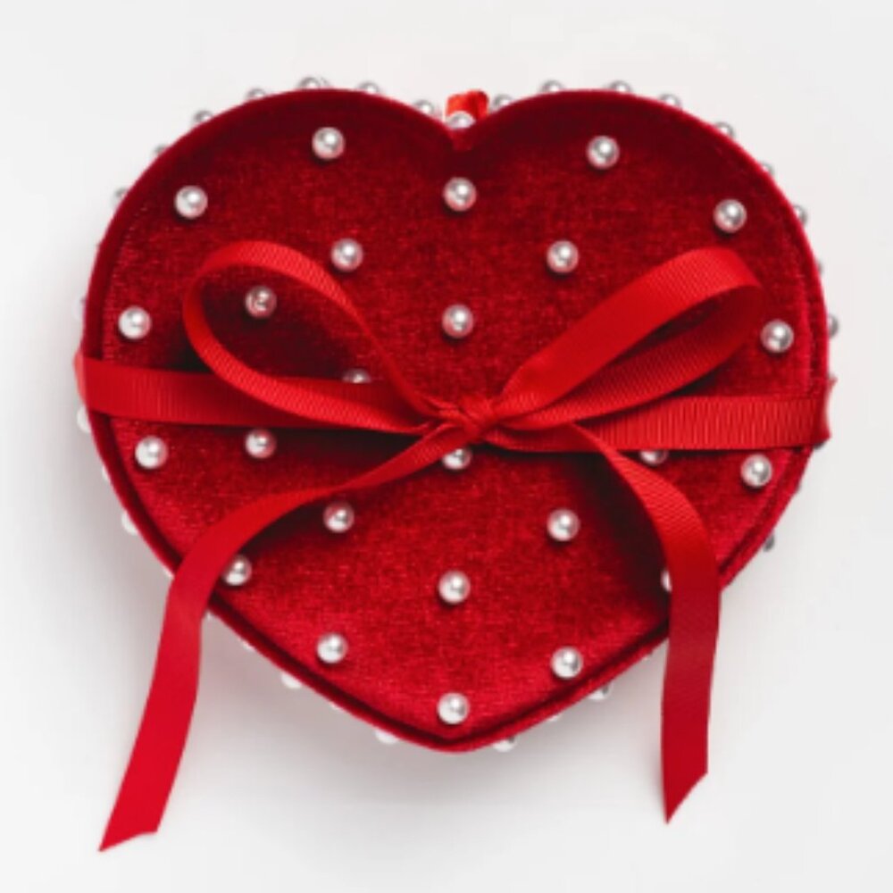 Local Eclectic Limited Edition Heart Shaped Red Velvet Pearl Jewelry Box